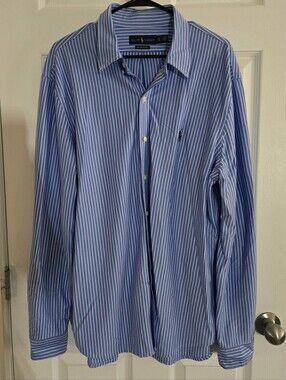 Ralph Lauren Blue and White Striped Dress Shirt